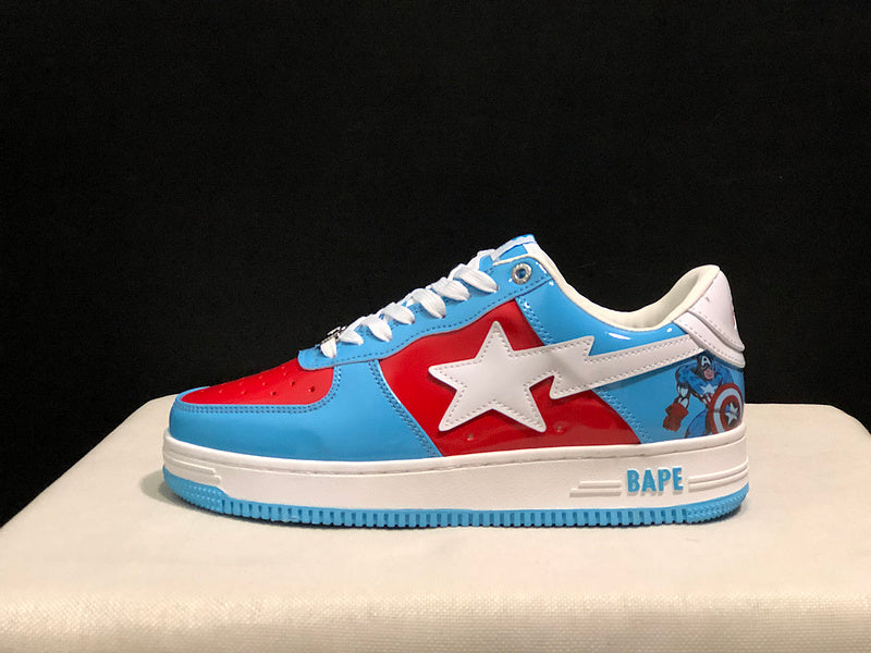 BAPE STA Glossy Low-Top Sneakers - Sky Blue, Red & White