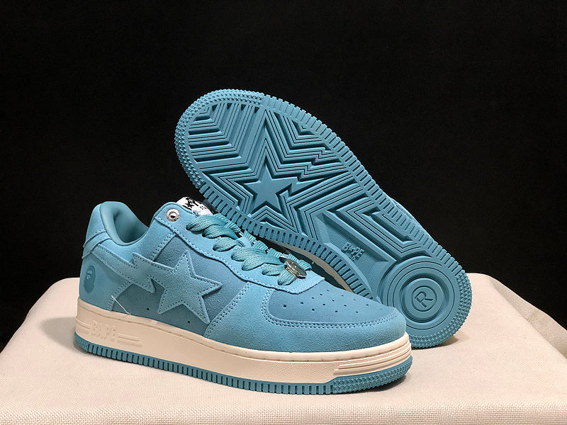 BAPE STA Suede-Look Low-Top Sneakers - Sky Blue & Cream