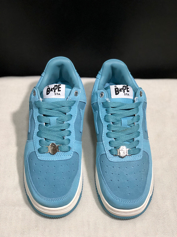 BAPE STA Suede-Look Low-Top Sneakers - Sky Blue & Cream