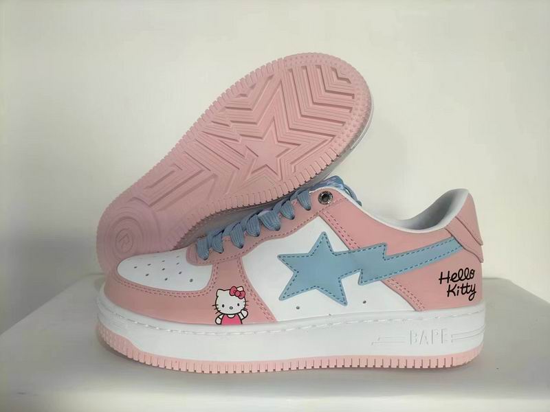 BAPE STA Low-Top Sneakers – Pink, White & Light Blue Hello Kitty Design