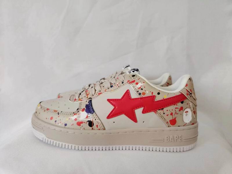 BAPE STA Low-Top Sneakers – Cream & Red Paint-Splatter Design