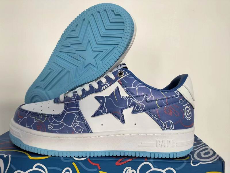 BAPE STA Low-Top Graphic Sneakers – Navy & White