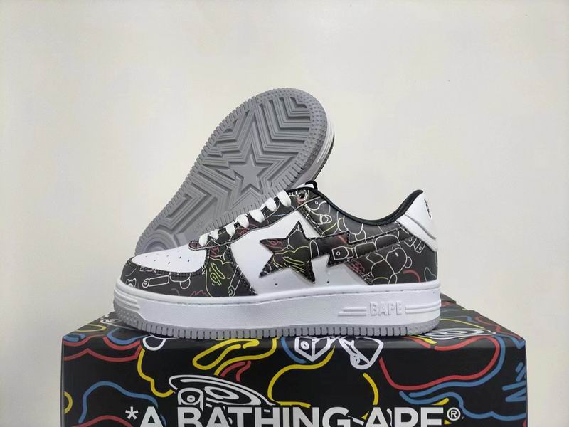 BAPE Low-Top Sneakers – Black & White Graphic Print