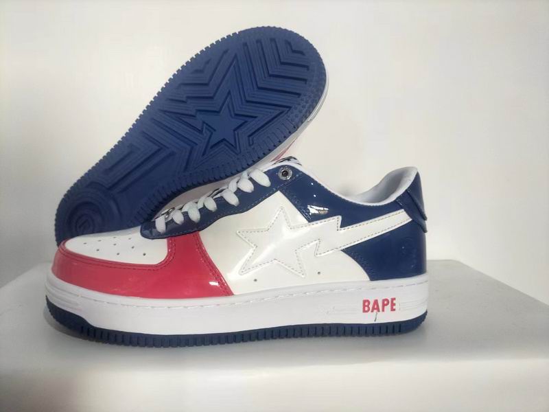 BAPE STA Low-Top Sneakers – White, Red & Navy Blue