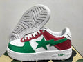 BAPE STA Low-Top Sneakers – White, Green & Burgundy